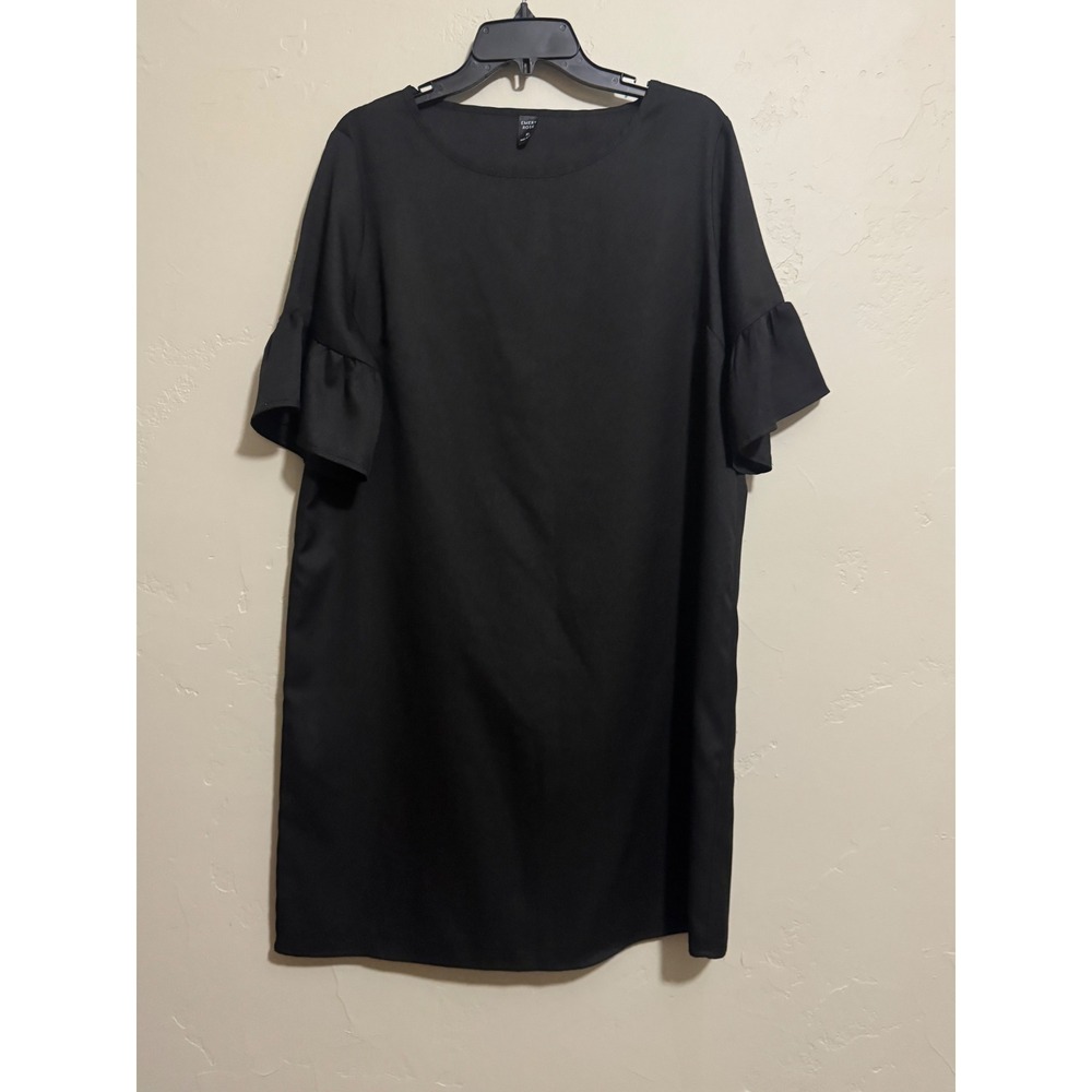 Emery Rose Womens Dress XL Black Ruffle Short Sleeve Shift Midi